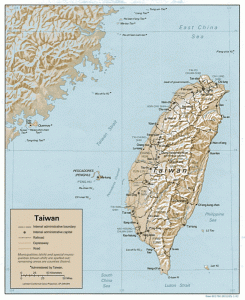 Taiwan, Chinese coast, and that pesky 110 miles of water. Image by CIA, public domain.